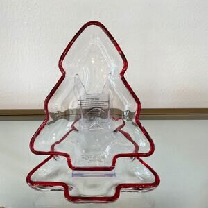 PEPPERMINT SQUARE Set Of 2 Figural Tree Appetizer Plates Holiday Home Decor New